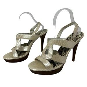 Gianni Bini Pearl White Slingback Platform Heels Womens Size 9.5M Croc Snakeskin